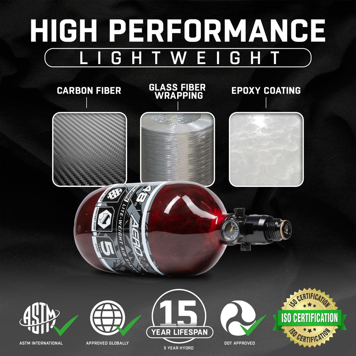 AeroLite Carbon Fiber Tank - 48ci / 4500psi  - Red