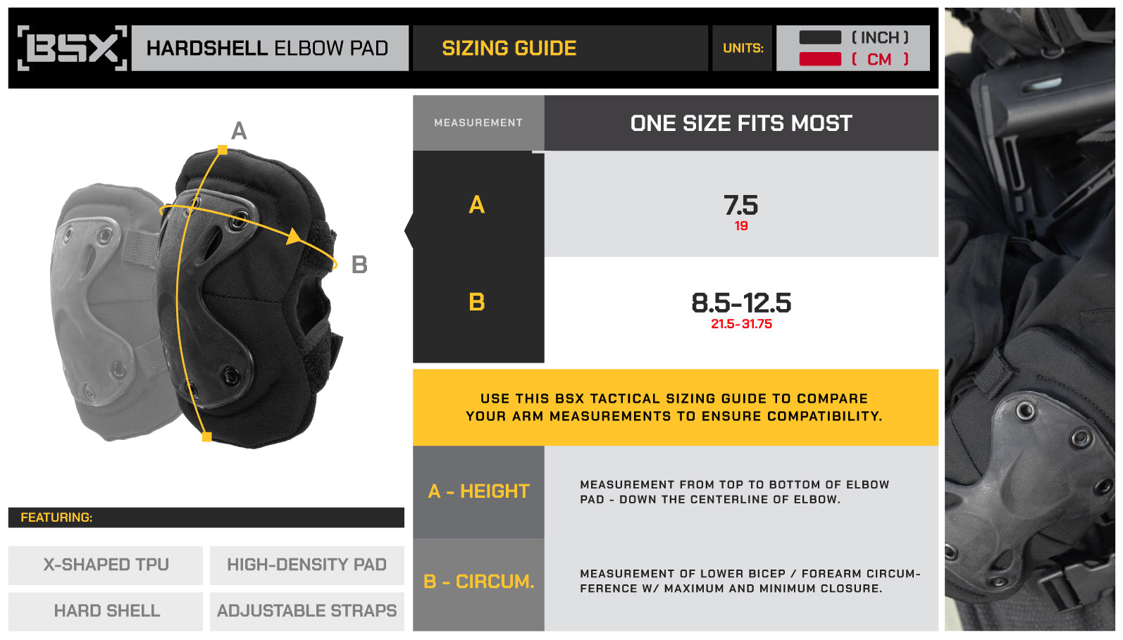 BSX Elbow Pads Size Guide