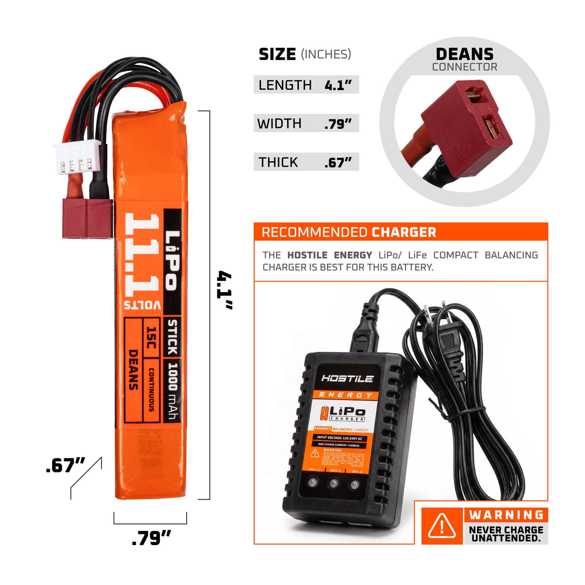 Hostile ENERGY - LiPo Battery 11.1V 1000mAh 15C Stick (T-Connector)