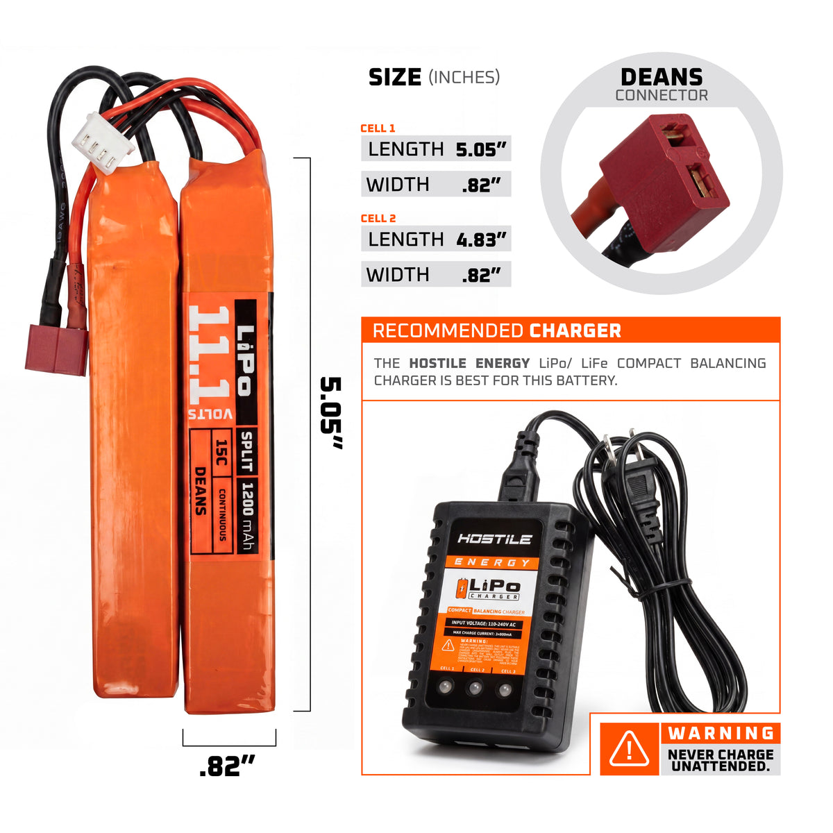 Hostile ENERGY - LiPo Battery 11.1V 1200mAh 15C Split (Dean Connector)