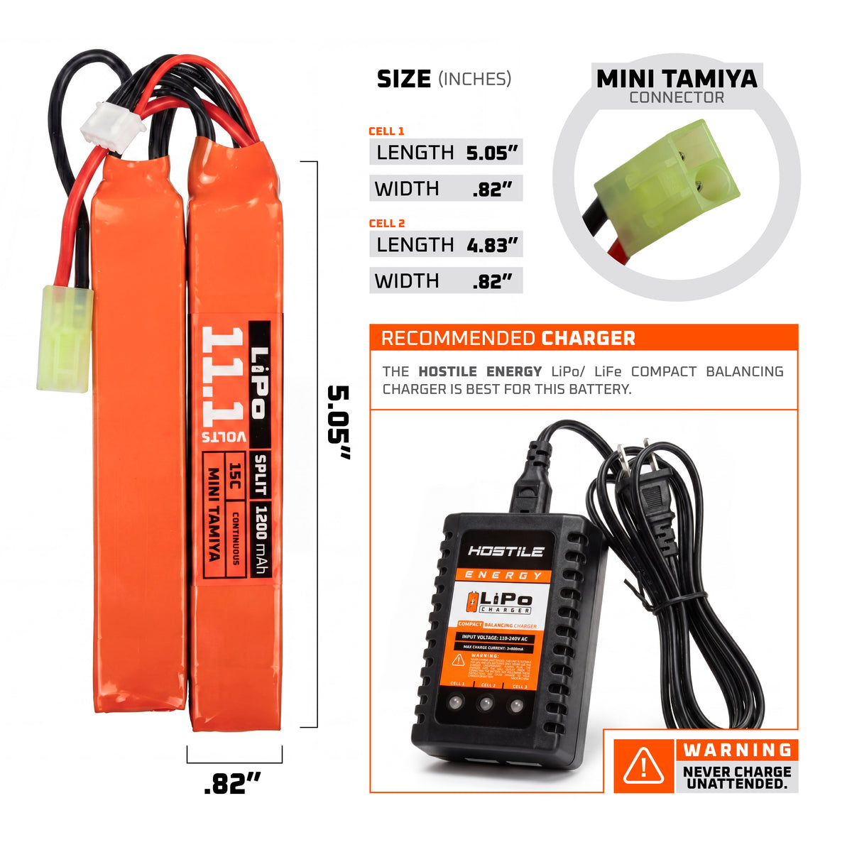 Hostile ENERGY - LiPo Battery 11.1V 1200mAh 15C Split
