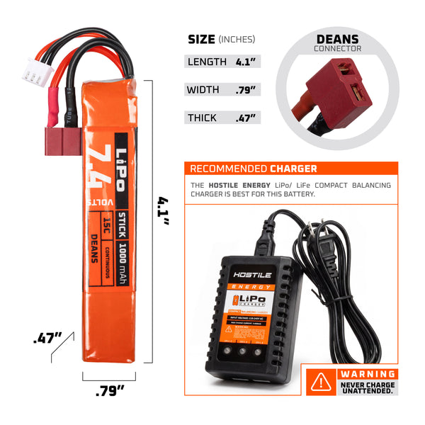 Hostile ENERGY - LiPo Battery 7.4V 1000mAh 15C Stick (Dean Connector)