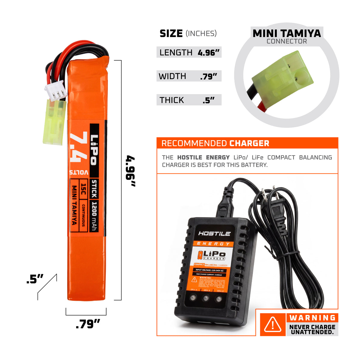 Hostile ENERGY - LiPo Battery 7.4V 1200mAh 15C Stick