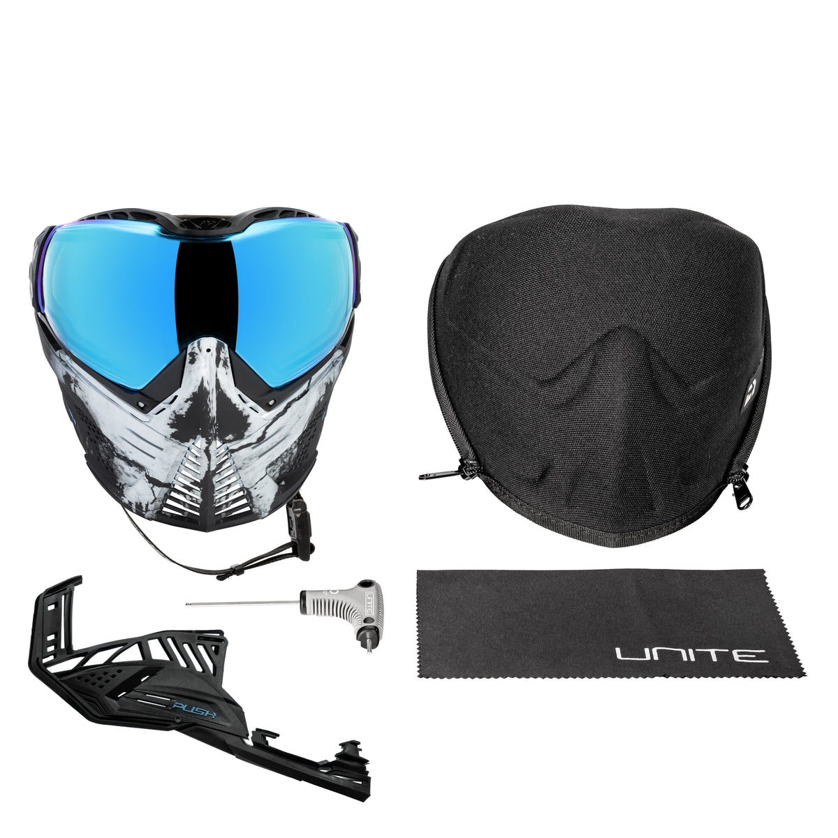 Unite Goggle Mk II  - Warlord Soul (Black/White Skull) - Blue Lens
