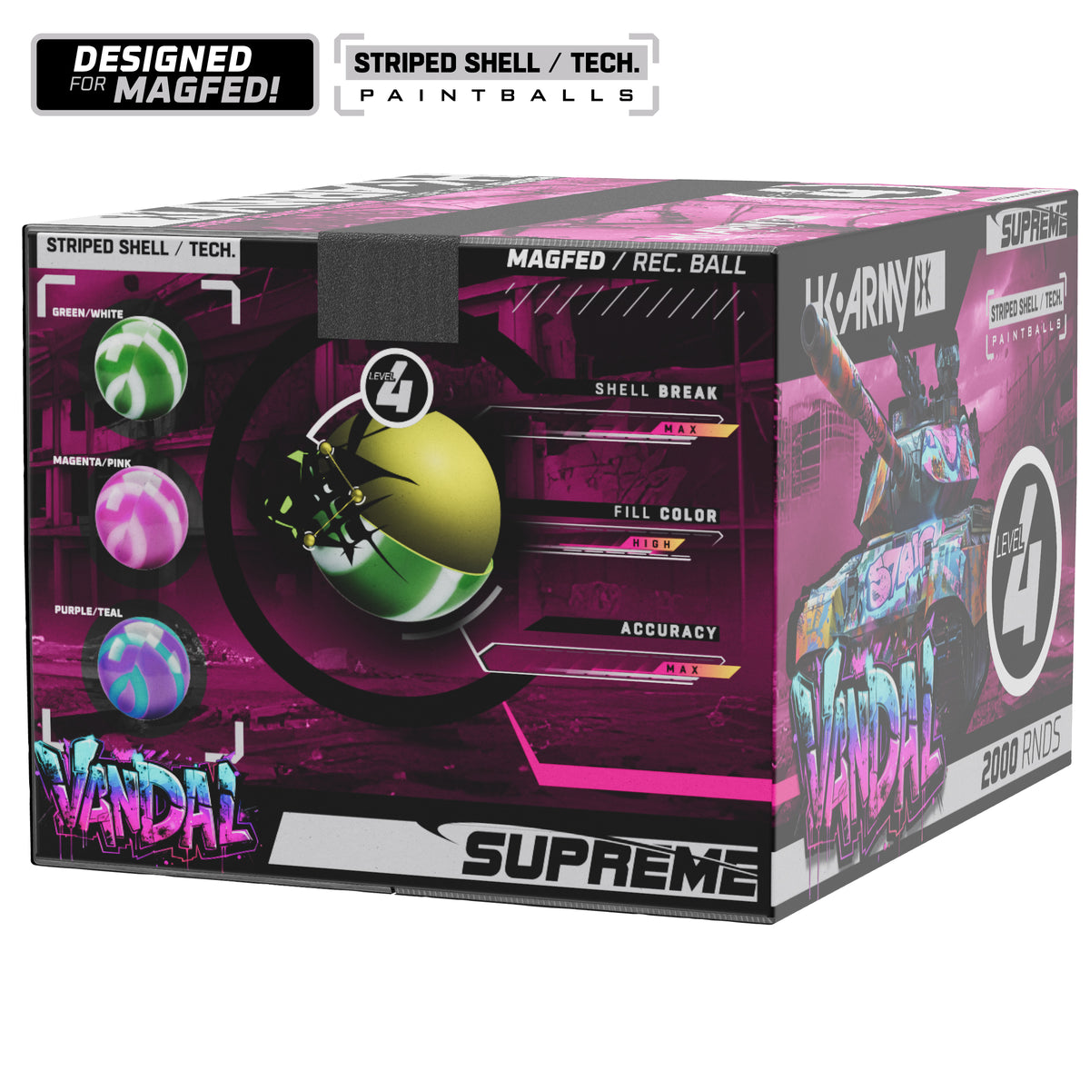 VANDAL Magfed Paintballs 2000rd – Striped Shell