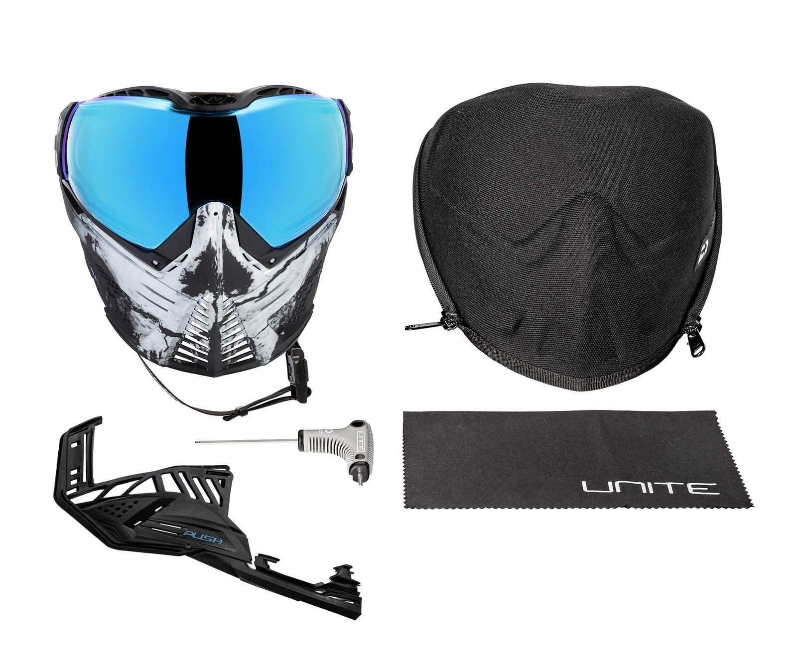 Unite Goggle Mk II  - Warlord Soul (Black/White Skull) - Blue Lens