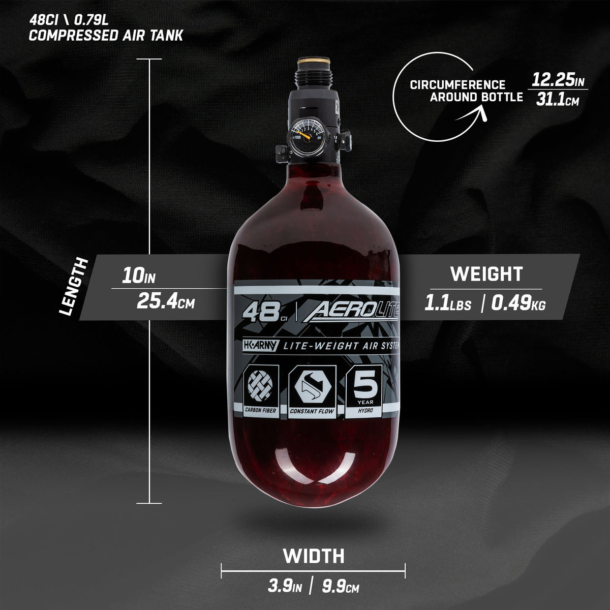 AeroLite Carbon Fiber Tank - 48ci / 4500psi  - Red