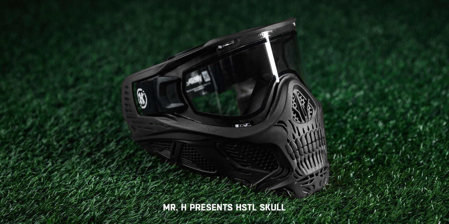 HK Army HSTL Skull Paintball Goggle Mask - Black With Fire Lens Protection