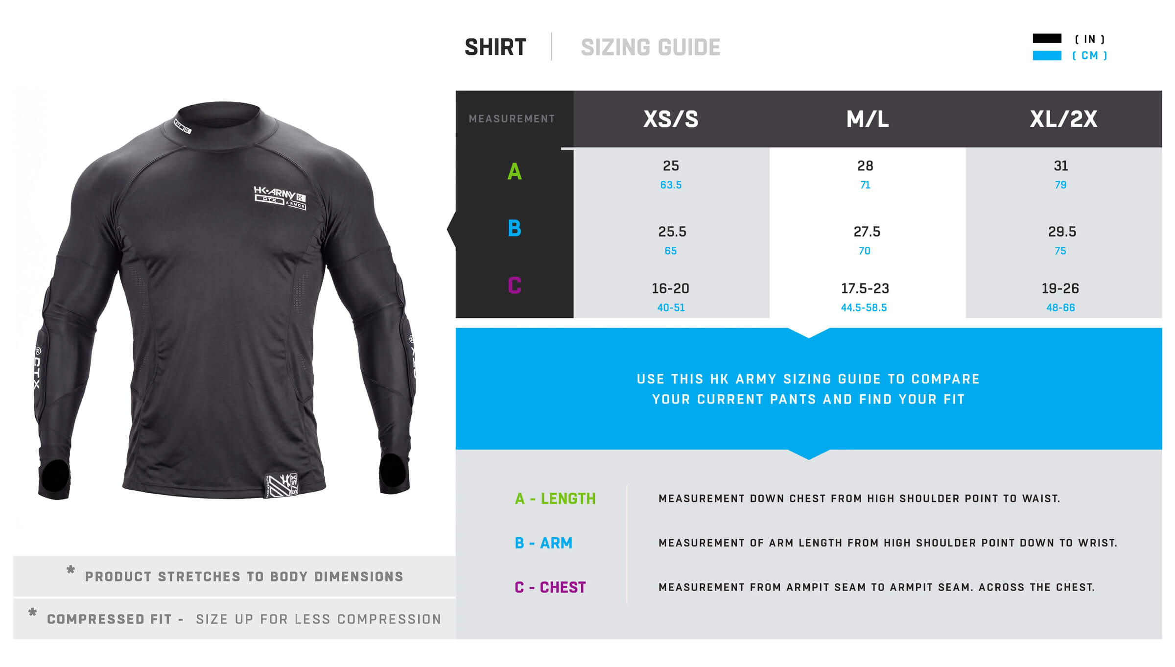 CTX Armored Compression Shirt V2 Size Guide