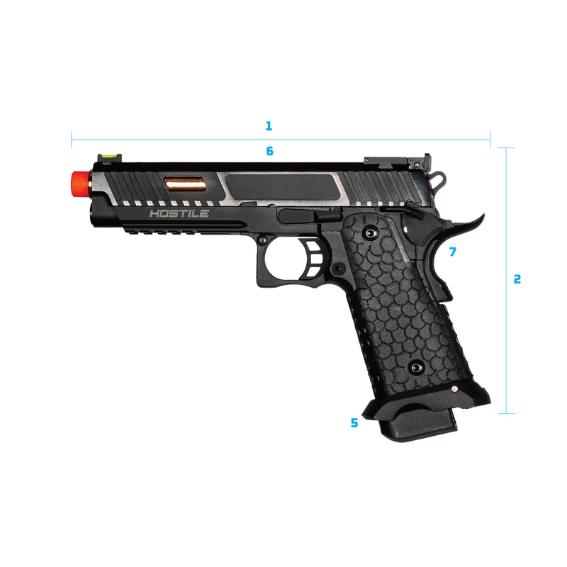 Hostile HI-CAPA - BOOGIE MAN - CO2 Blow Back Pistol - Black - Technical Specifications
