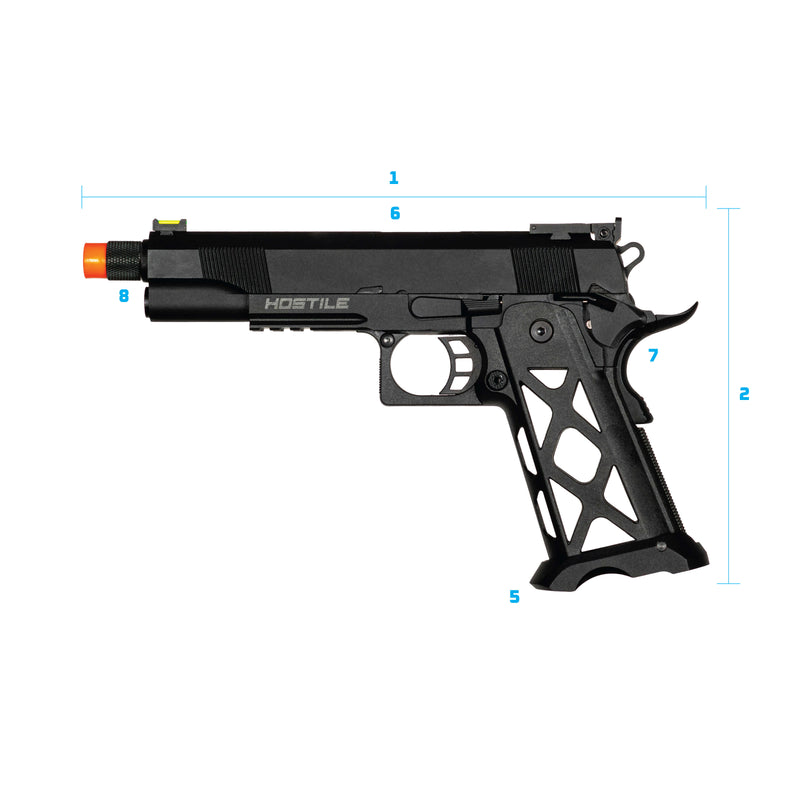 Hostile HI-CAPA - NEMESIS - CO2 Blow Back Pistol - Black - Technical Specifications