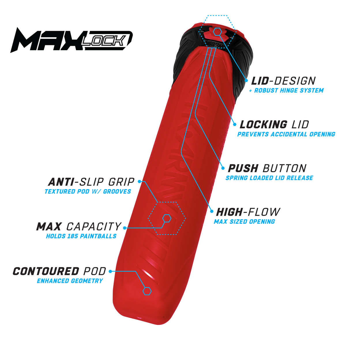 Lockd Pod MaxLock Pods - Lock Lid 185 Rounds - Fire 6-Pack | HK Army