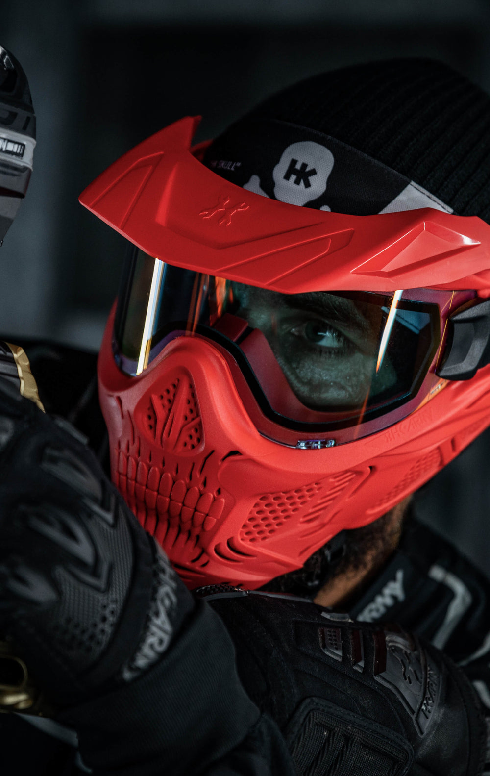 Red HSTL Skull Goggle with Ice Lens and Universal Red Visor.