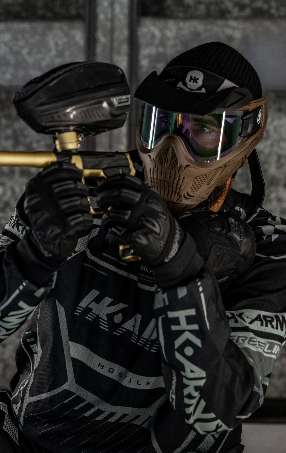 Tan Frame with Clear Lens and Universal Black Visor.
