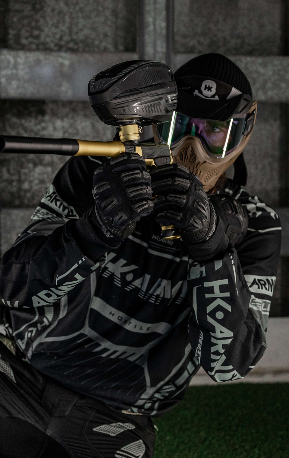 Tan HSTL Skull Goggle with Ice Lens and Universal Black Visor.