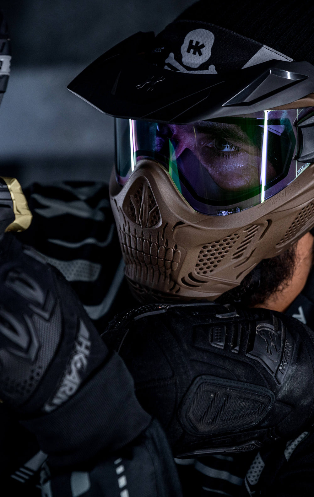 Tan Frame with Ice Lens and Universal Black Visor.