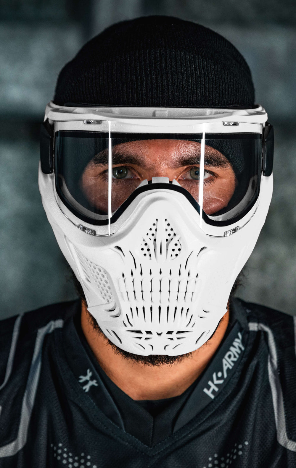 White HSTL Skull Frame with Clear Lens.