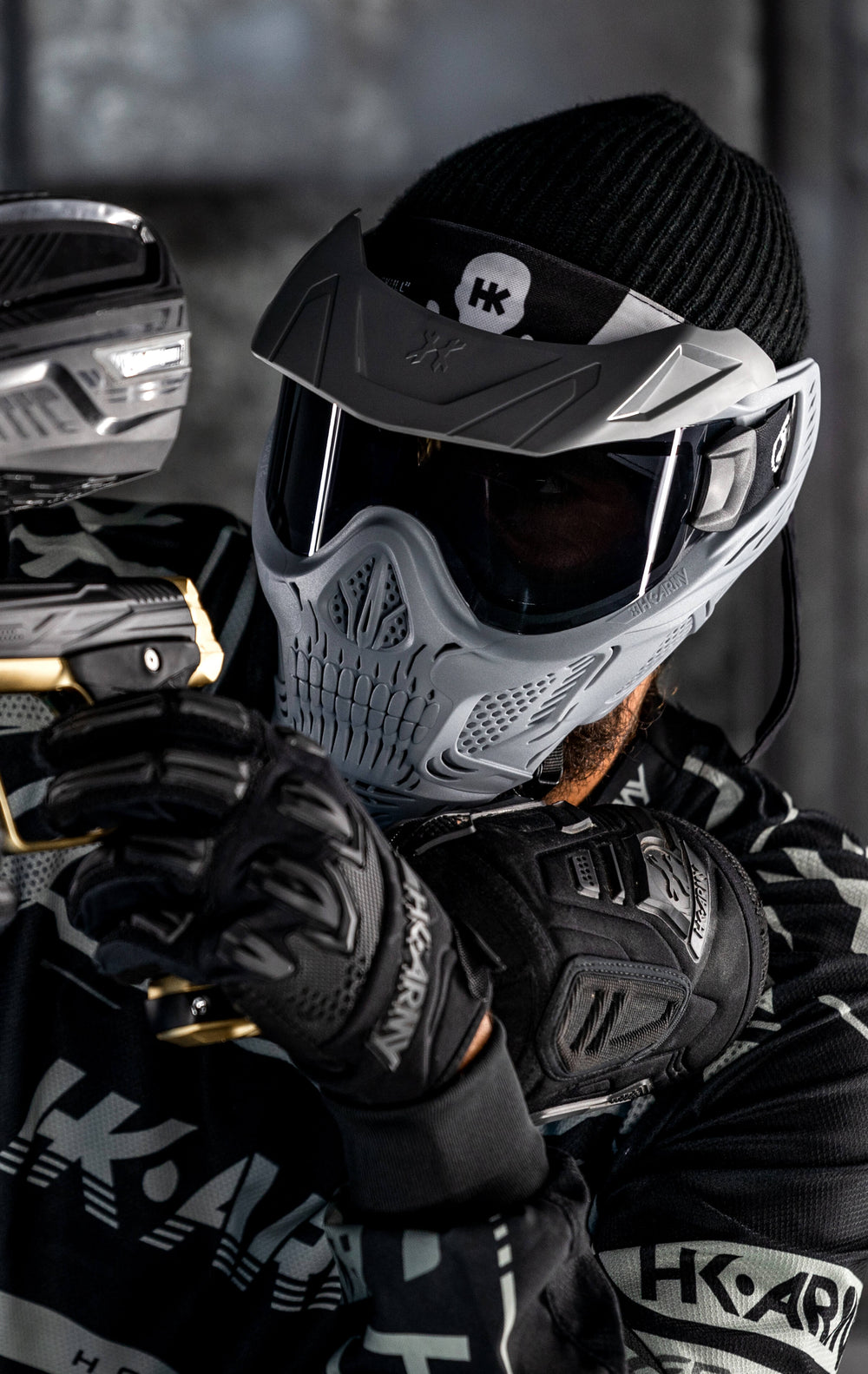 Grey HSTL Skull Goggle with Smoke Lens and Universal Grey Visor.