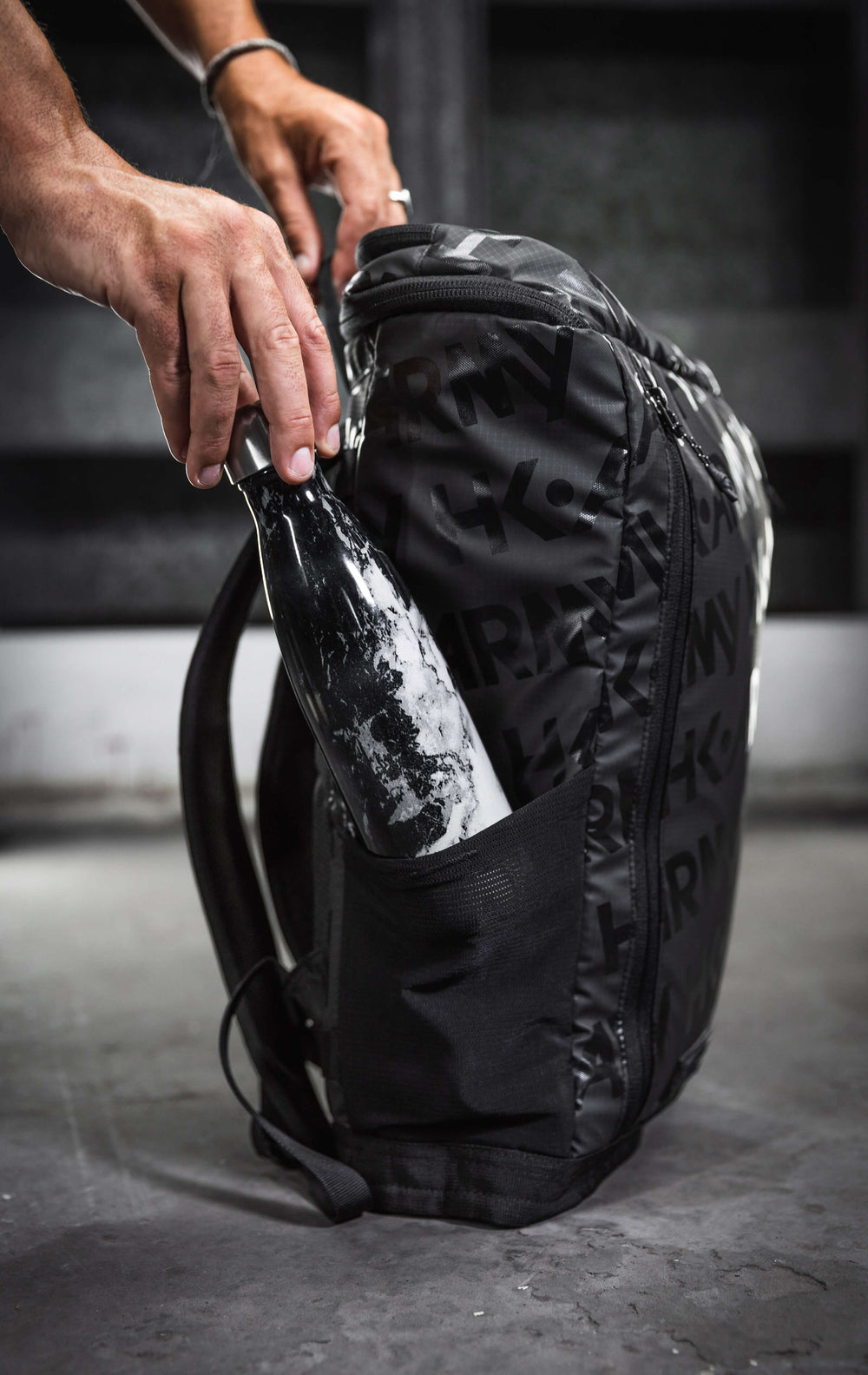 Hydration storage on the side.